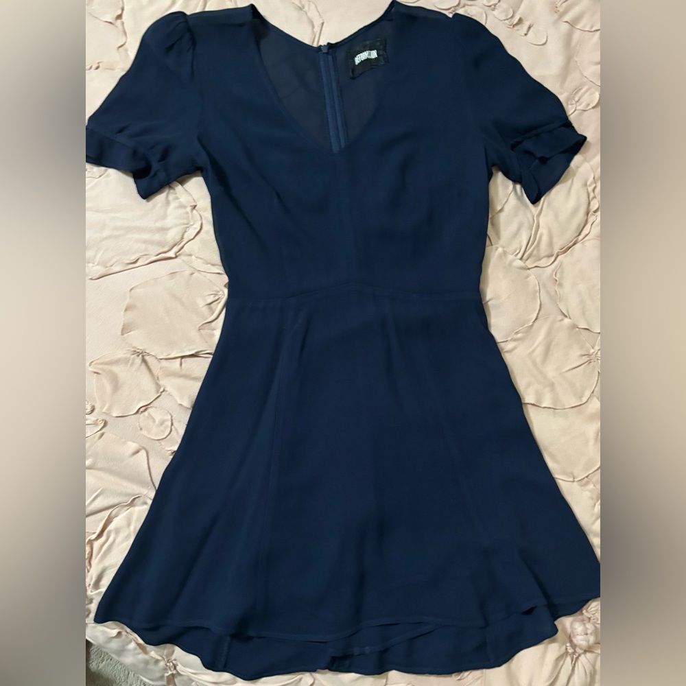 Reformation Rare Hard to Find Viscose Crepe Navy Blue Mini Flare Dress Size 4